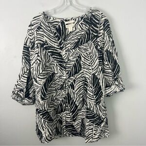 Cynthia Rowley 100% Linen Leaf Pattern Blouse